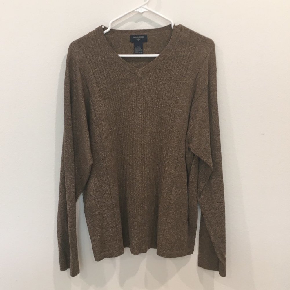 Dockers Men's Long Sleeve Brown Sweater, Size L